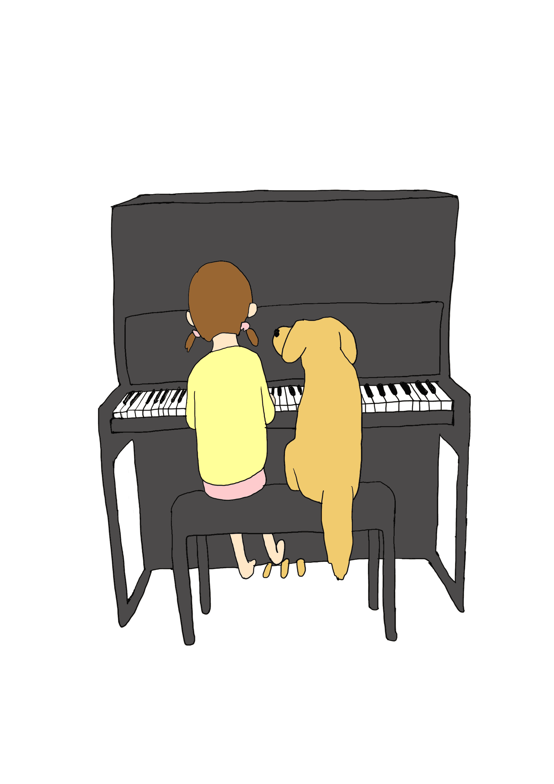 ピアノ、女の子、犬
